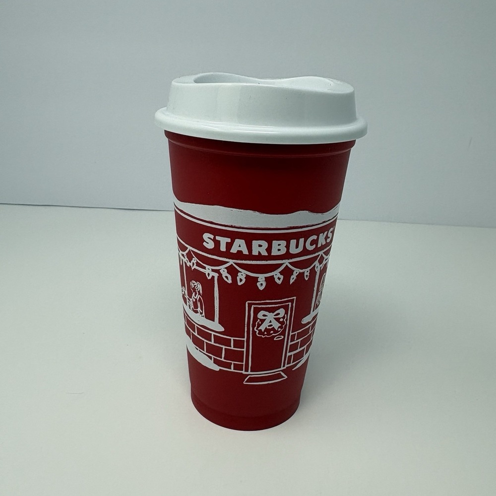 Starbucks Holiday‎ Red Reusable Travel Cup 16oz Christmas Cheers White Lid